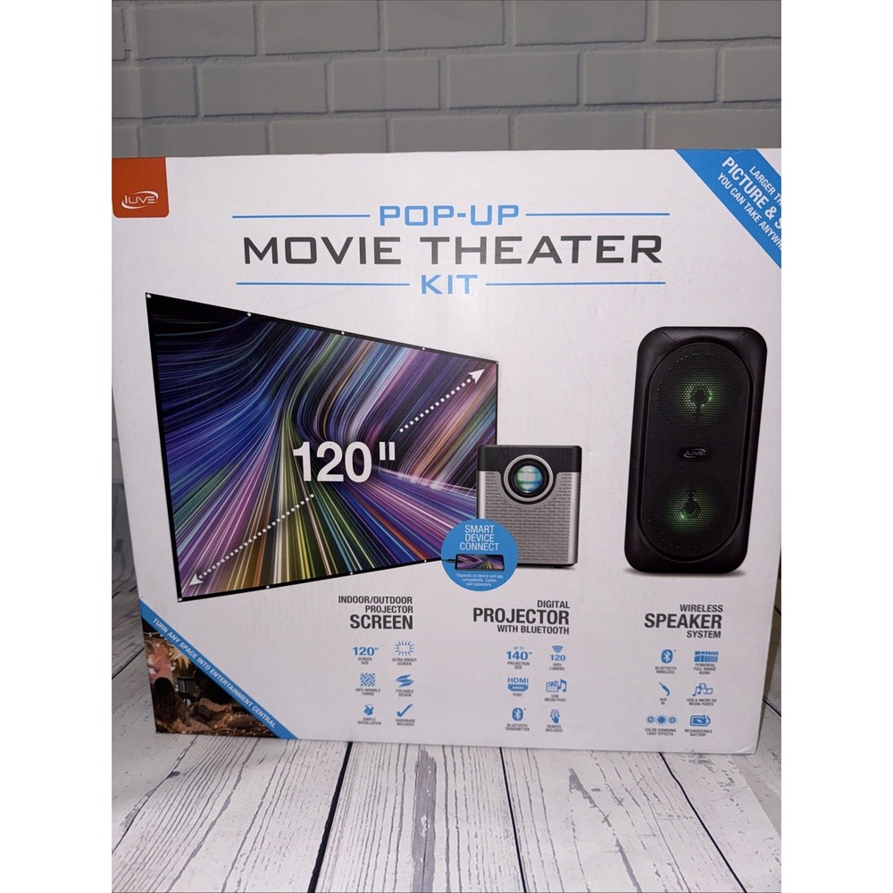 iLive 720p Pop-Up Movie Theater Kit THE2604BDL w/ 120" Screen & Speaker